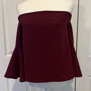 🍋 Top Shop Off The Shoulder Maroon Bell Sleeve Top / Blouse - Size 6